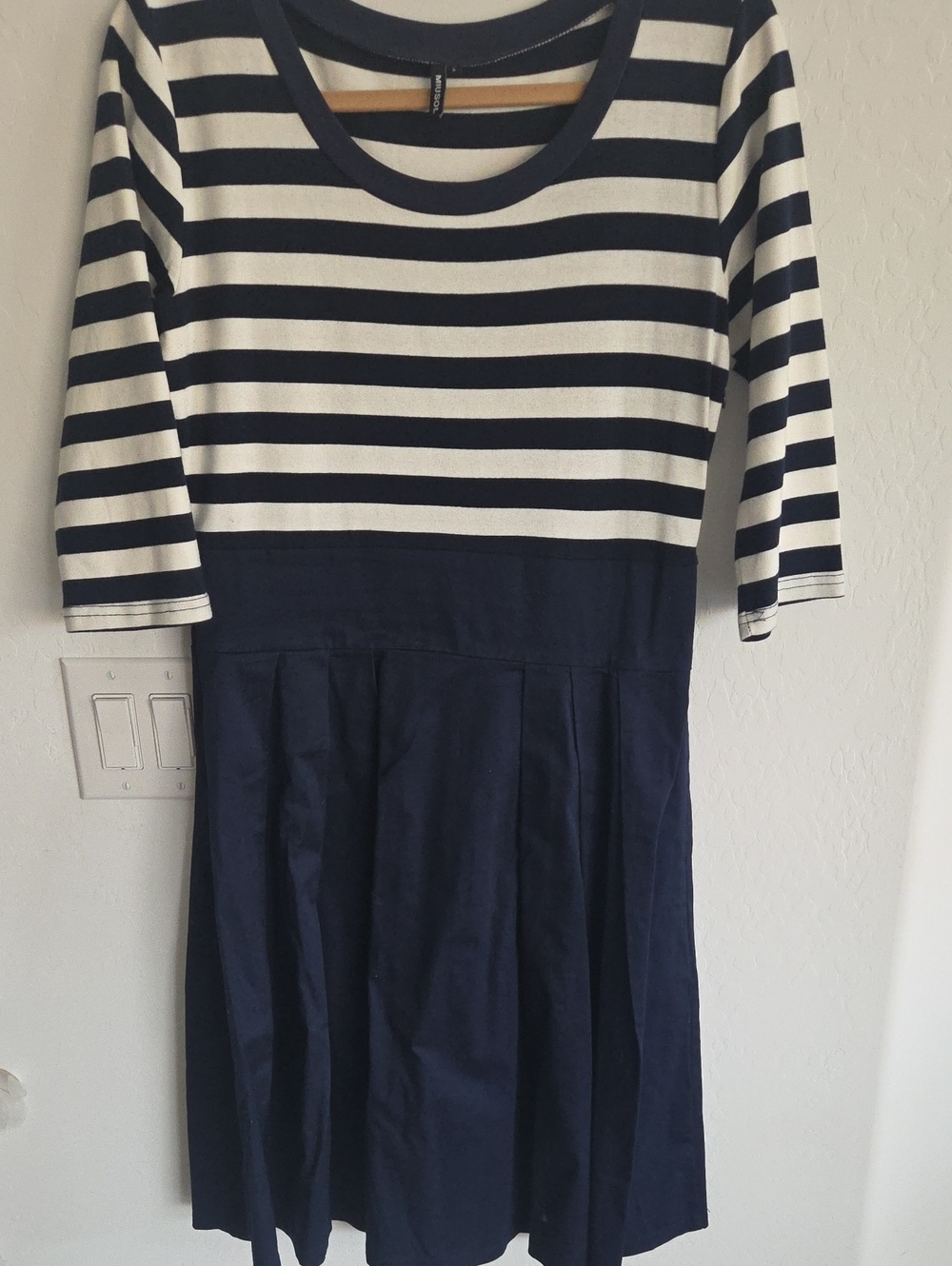Miusol Navy and White Striped Casual Dress